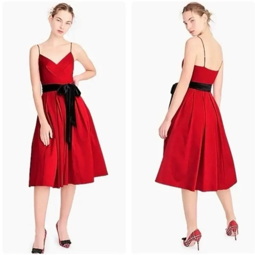 J. crew Red Aline Pleated Cocktail Dress Size 00 Vday Cocktail Wedding